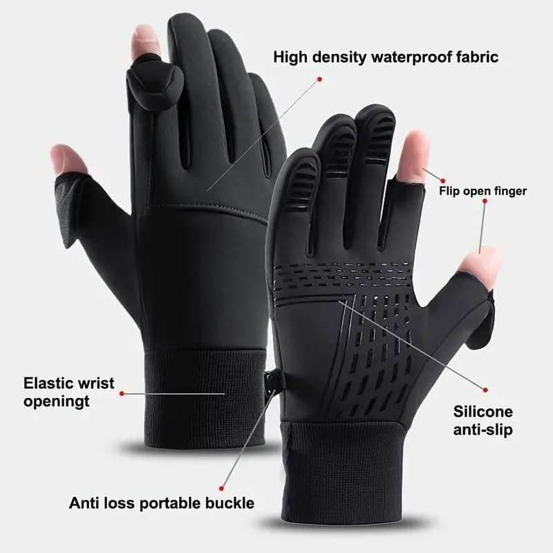 Fingerless Gloves for Men - Winter Thermal Water-Repellent Touch Screen Fishing Gloves for Women, Cycling, Driving, Running, Working (Measure Your Palm Circumference before Purchasing)