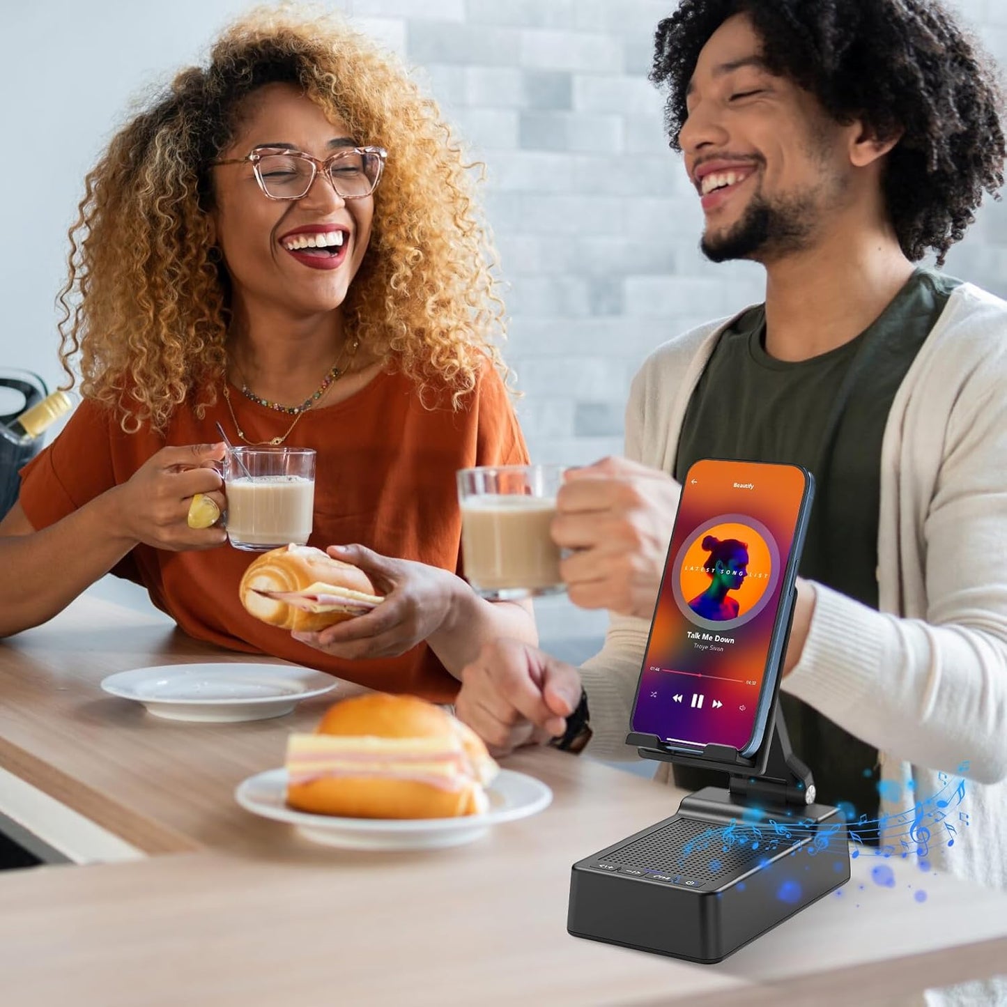 Foldable Phone Stand with Wireless Bluetooth Speaker and Anti-Slip Base, Birthday Gifts for Men/Women, Gadgets for Anniversary Idea Gift, Valentine'S Day Gift for Beloved