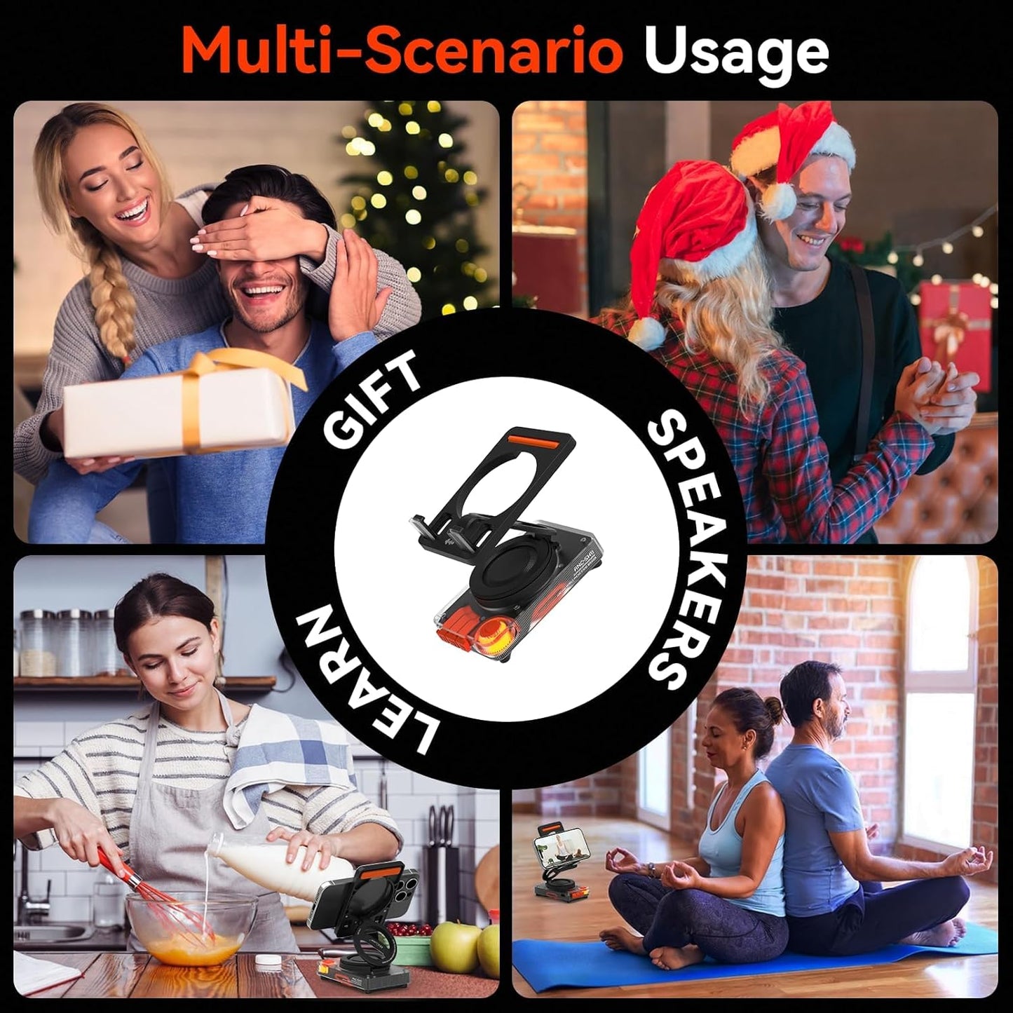 Mobile Phone Stand with Wireless Bluetooth Speaker, Portable Desk Speaker with HD Sound, Tf/Microsd Card Slot, Compatible with Iphone/Galaxy, for Home & Outdoors, Gift for Men & Women