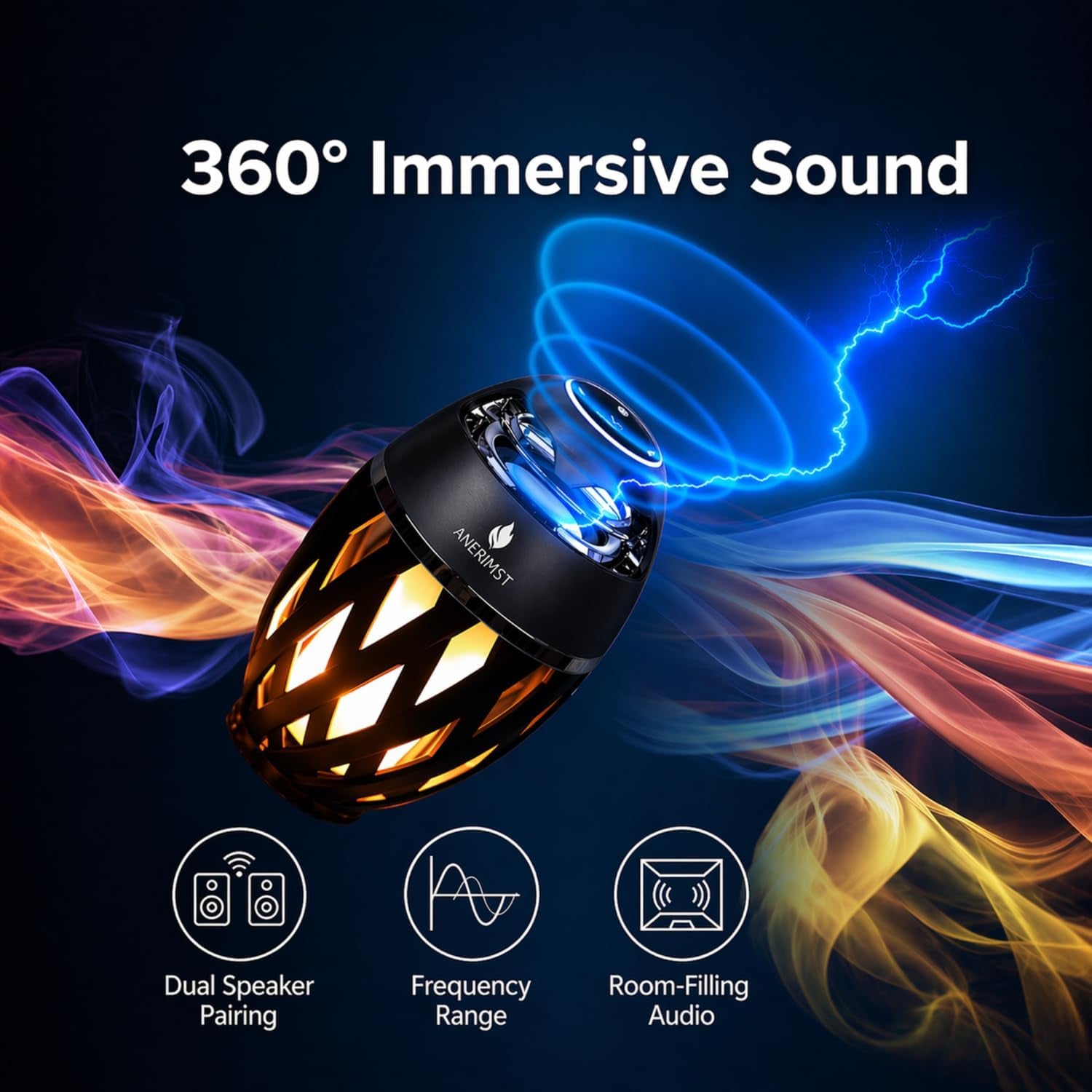 Outdoor Bluetooth Speakers, Waterproof Wireless Speakers with Torch Flame Light, Cool Gadgets for Men Women, LED Lantern for Gardening Camping Patio, 2 Pack (Black)