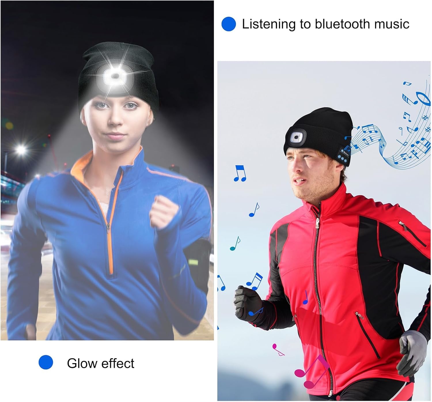 Unisex Bluetooth Beanie Light,4 LED USB Rechargeable Wireless Headphones Tech Caps,Gifts for Men Father Dad Husband Boyfriend Him Women Teen Boys