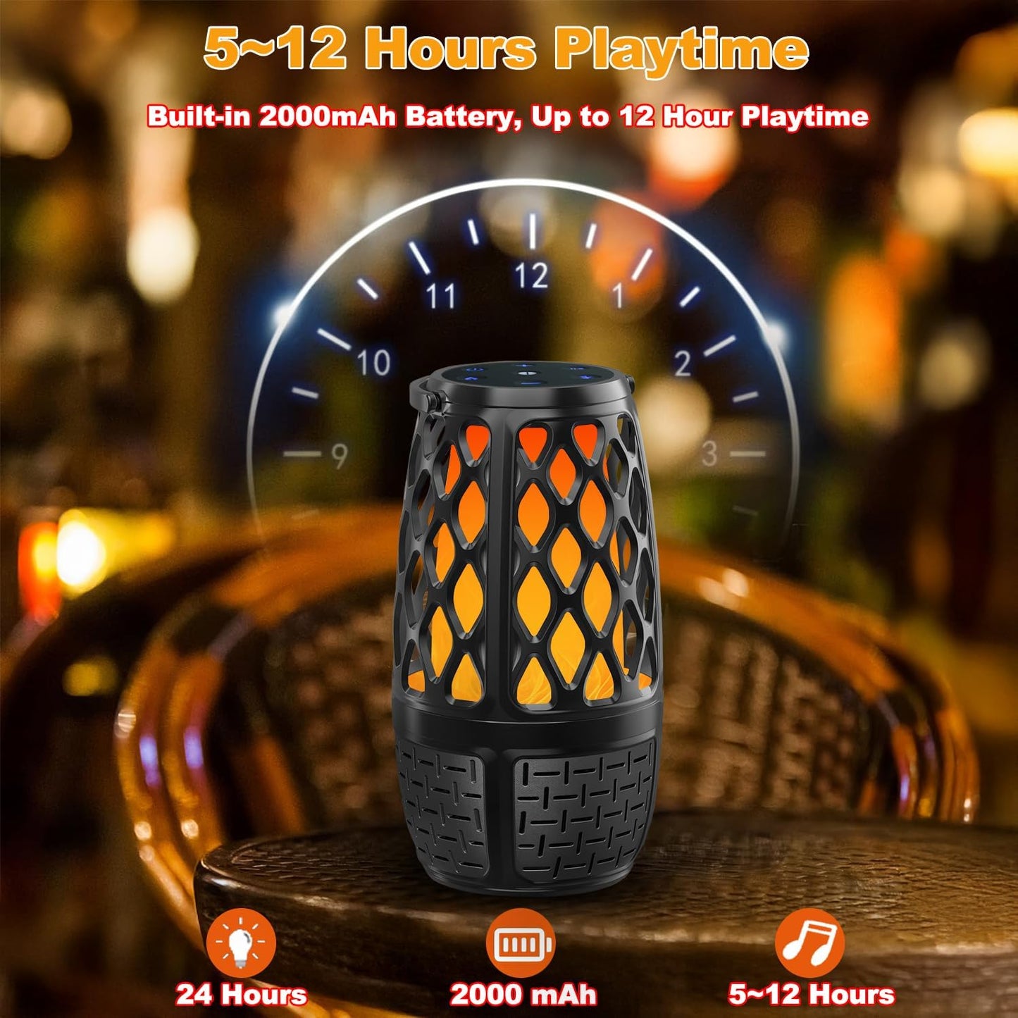 Upgraded Outdoor Bluetooth Speakers with Lights, IPX6 Waterproof Flame Atmosphere Outdoor Speaker, Auto-Pairing Multi-Sync up to 100 Speakers, Cool Tech Gadget Gifts for Men Women, Patio Garden Party