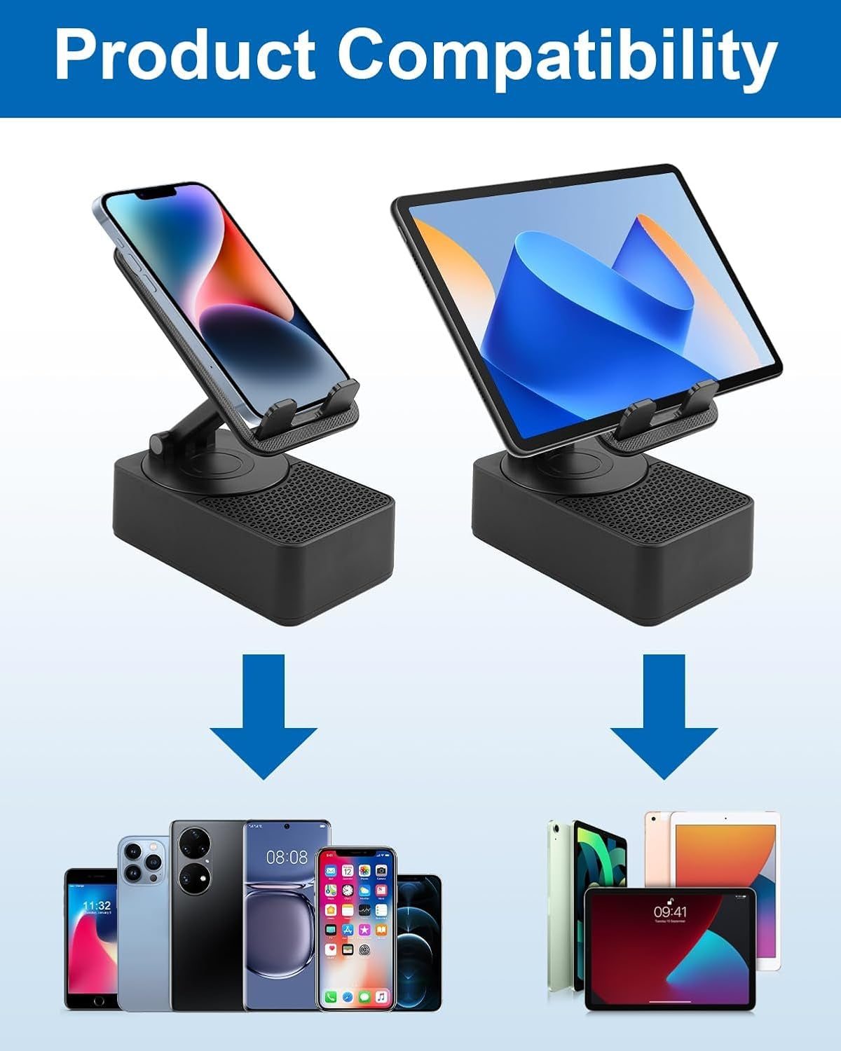 Bluetooth Speaker with Phone Stand, 3 in 1 Foldable Wireless Induction Speaker with Induction Speaker/Atmosphere Light/Anti-Slip Base, Cool Tech Gift for Men, Women, Dad, Him on Birthday