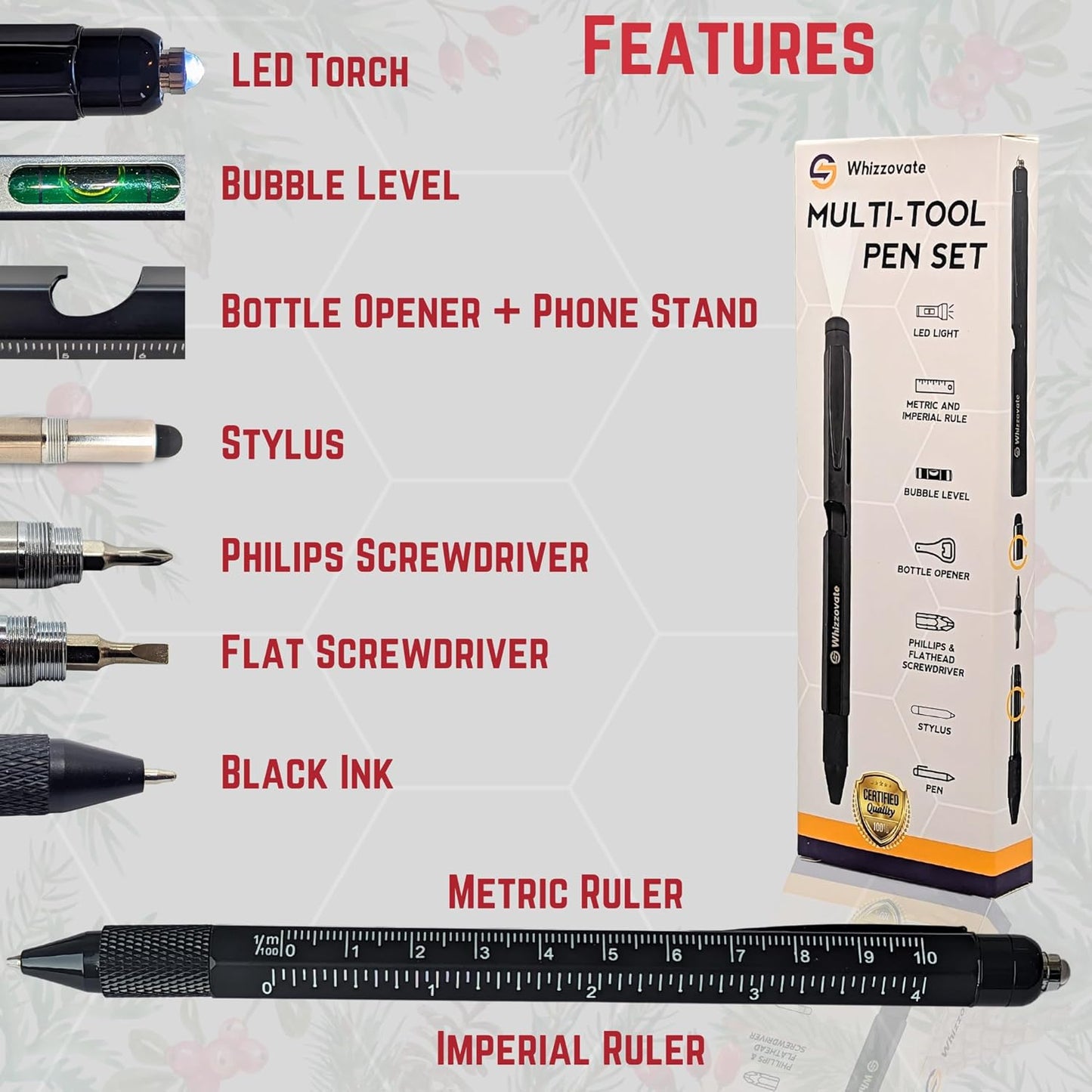 Multi Tool Pen | Tactical Gadgets Pen for Men | 9-In-1 Cool Tool Pen | Multitool Pen for Dads | Funny Gifts for Men | Fathers Day Gift