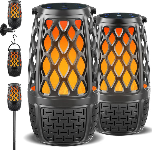 Upgraded Outdoor Bluetooth Speakers with Lights, IPX6 Waterproof Flame Atmosphere Outdoor Speaker, Auto-Pairing Multi-Sync up to 100 Speakers, Cool Tech Gadget Gifts for Men Women, Patio Garden Party