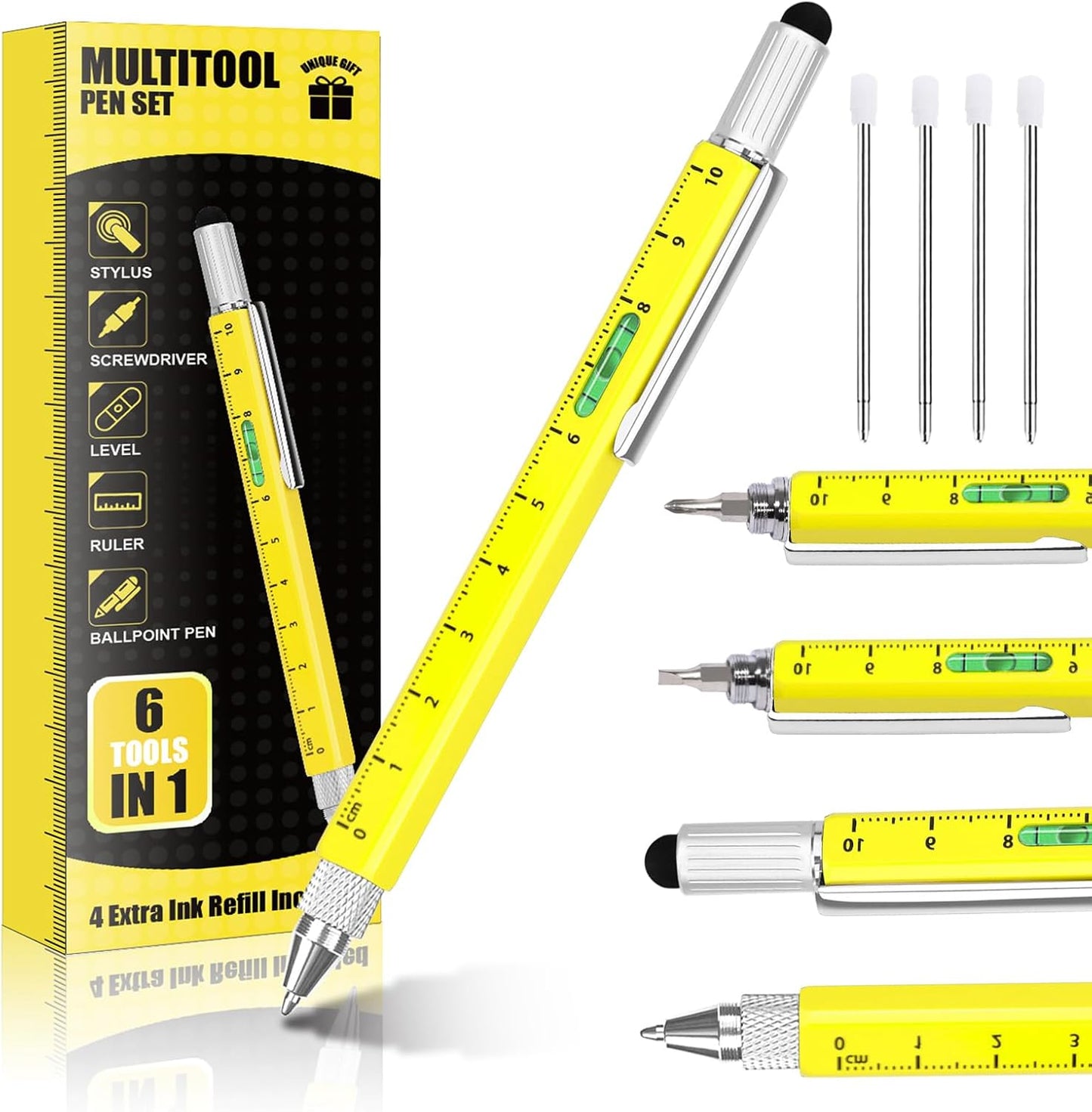 Unique Multitool Pen Gifts for Men, Stocking Stuffers for Men Dad Cool Gadgets for Husband Him Birthday Gifts for Men, Office Engineer Woodworkers Carpenter Construction Tool Gift