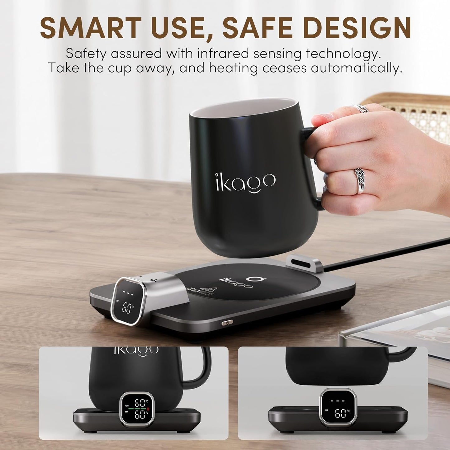 Heated Smart Coffee & Tea Mug Warmer Set - 1℃ Precise Temp Control & Real-Time Display, Auto Shut-Off, Electric Mug Warmer for Desk, Gifts for Women & Men, Home & Office, Black