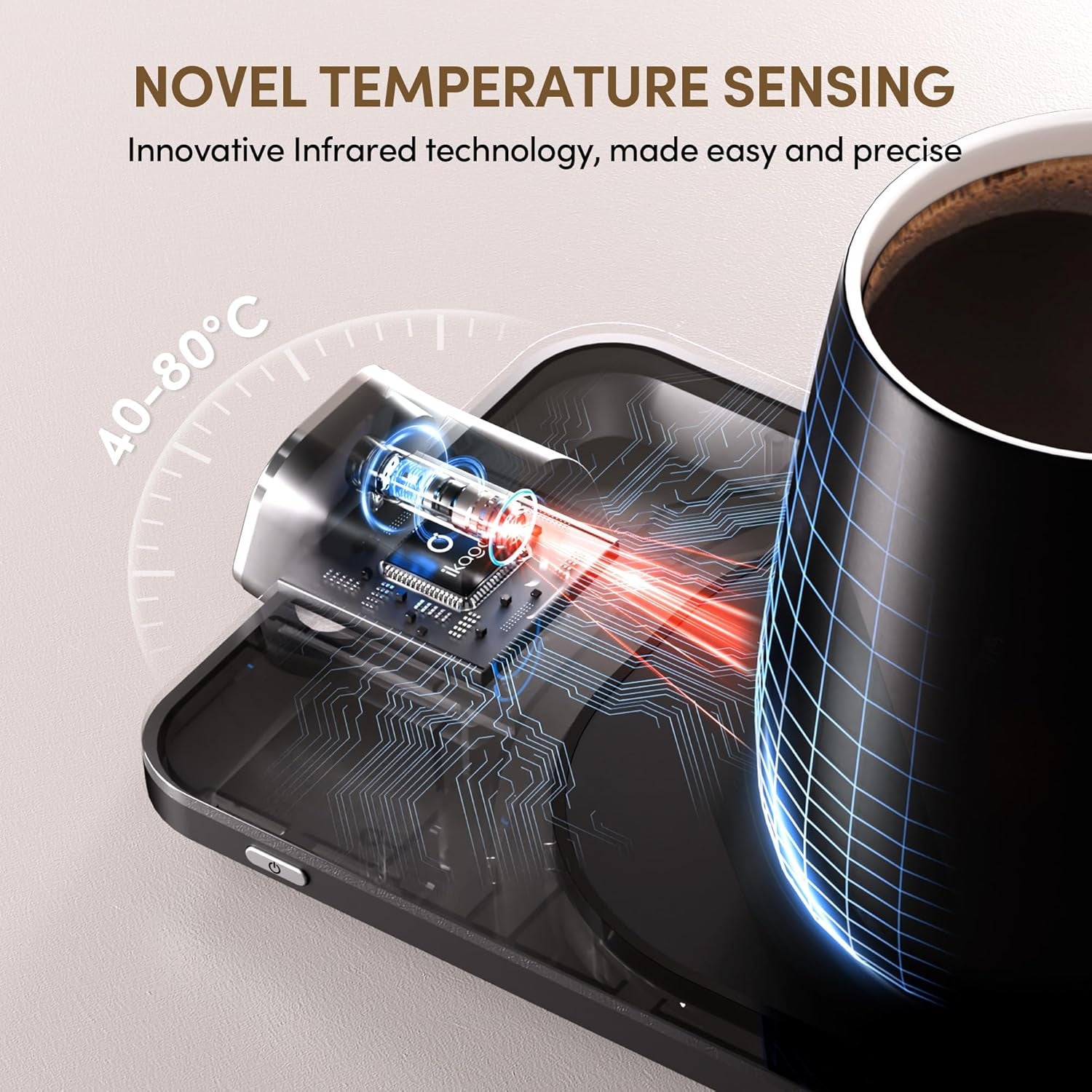 Heated Smart Coffee & Tea Mug Warmer Set - 1℃ Precise Temp Control & Real-Time Display, Auto Shut-Off, Electric Mug Warmer for Desk, Gifts for Women & Men, Home & Office, Black