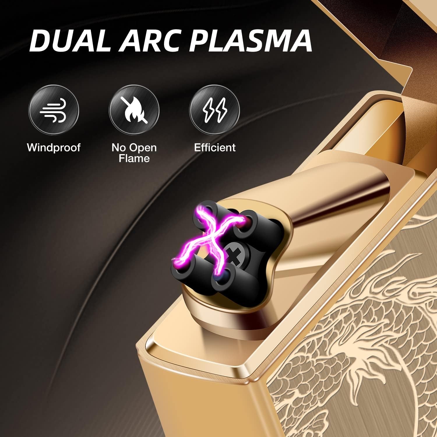 Gifts for Him Men, Electronic Lighter Arc Plasma Lighter with Battery Indicator, USB C Rechargeable Lighter Windproof Portable Pocket Camping Lighters (Gold Dragon)