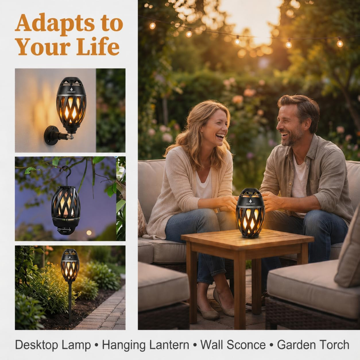 Outdoor Bluetooth Speakers, Waterproof Wireless Speakers with Torch Flame Light, Cool Gadgets for Men Women, LED Lantern for Gardening Camping Patio, 2 Pack (Black)