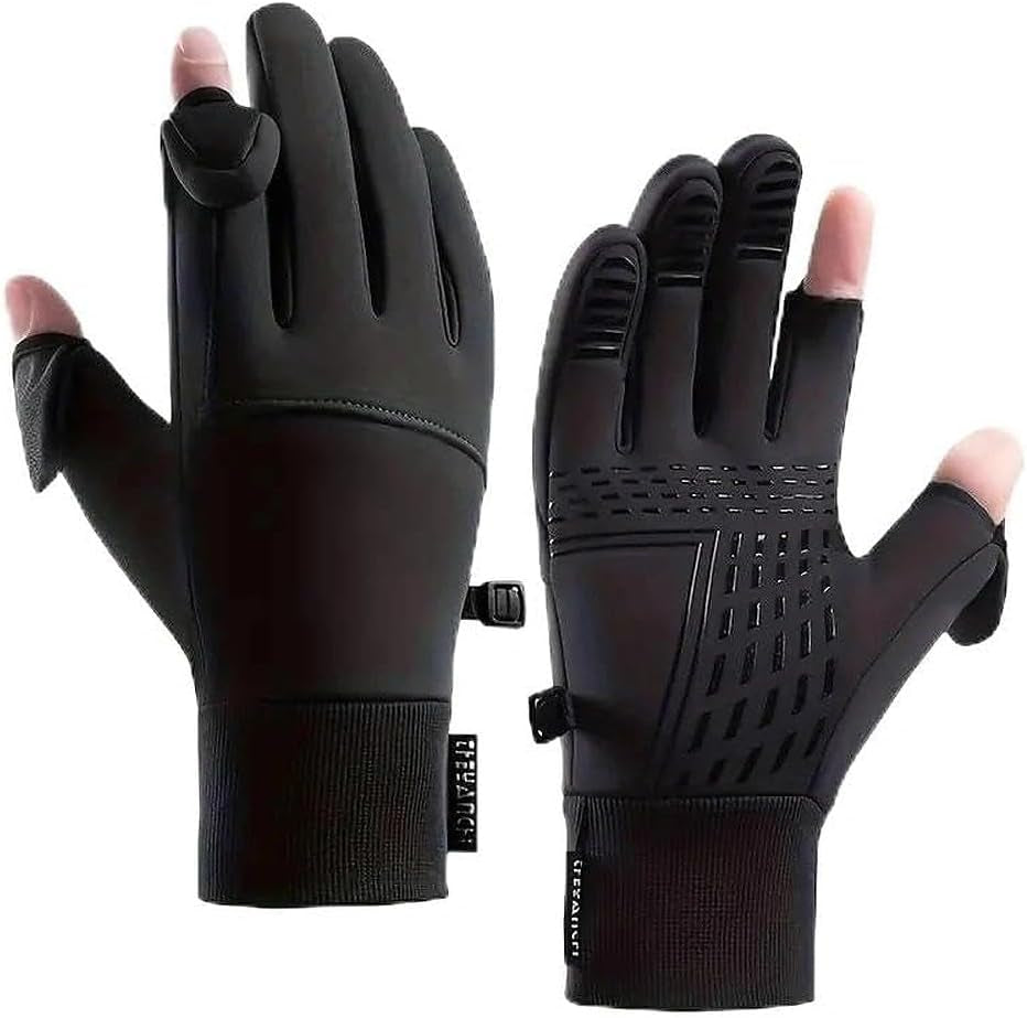 Fingerless Gloves for Men - Winter Thermal Water-Repellent Touch Screen Fishing Gloves for Women, Cycling, Driving, Running, Working (Measure Your Palm Circumference before Purchasing)