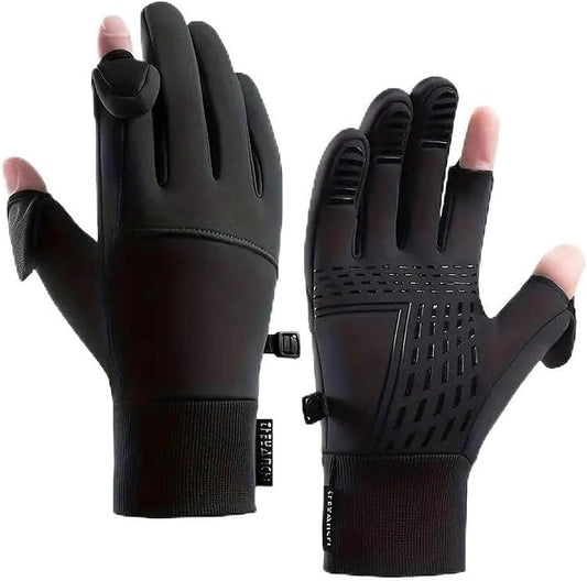 Fingerless Gloves for Men - Winter Thermal Water-Repellent Touch Screen Fishing Gloves for Women, Cycling, Driving, Running, Working (Measure Your Palm Circumference before Purchasing)