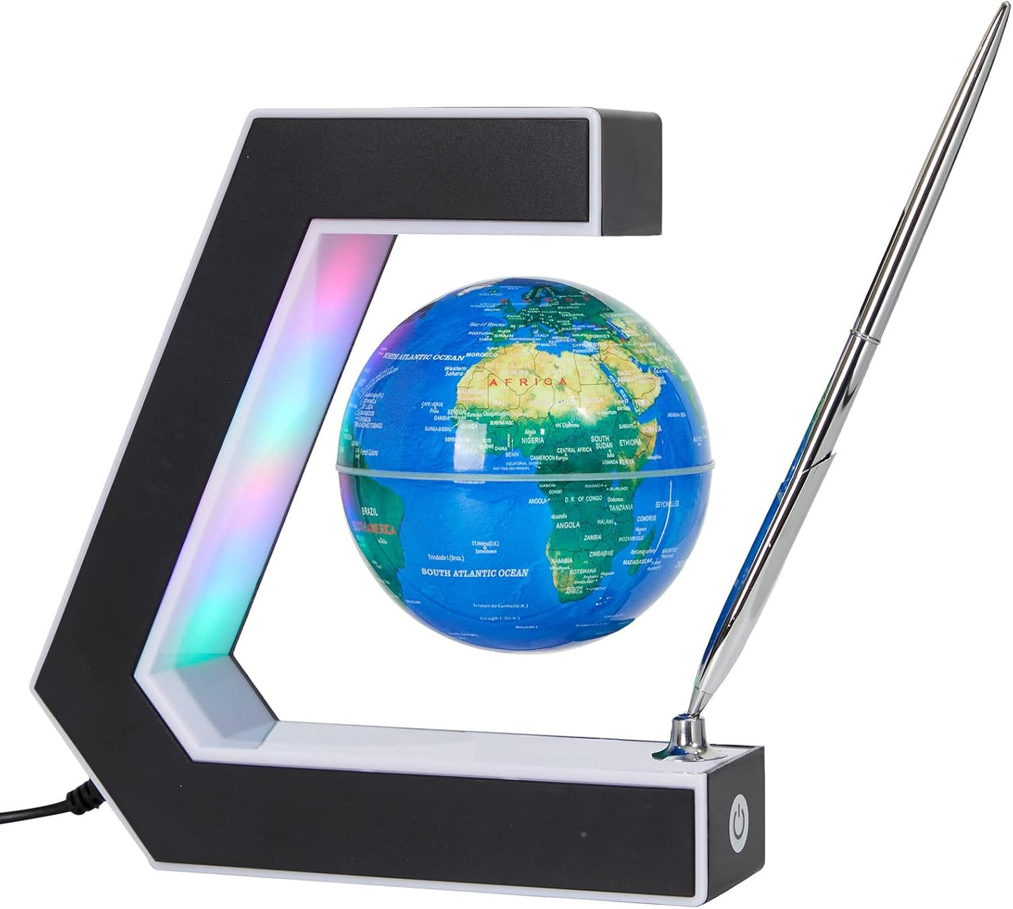 Magnetic Levitation Floating World Earth Globe Lamps with Pen, Cool Office Desk Decor Stuff for Men Boss Unique Birthday Gifts or Christmas for Men,Educational Geography Globe Toys for Kids Learning