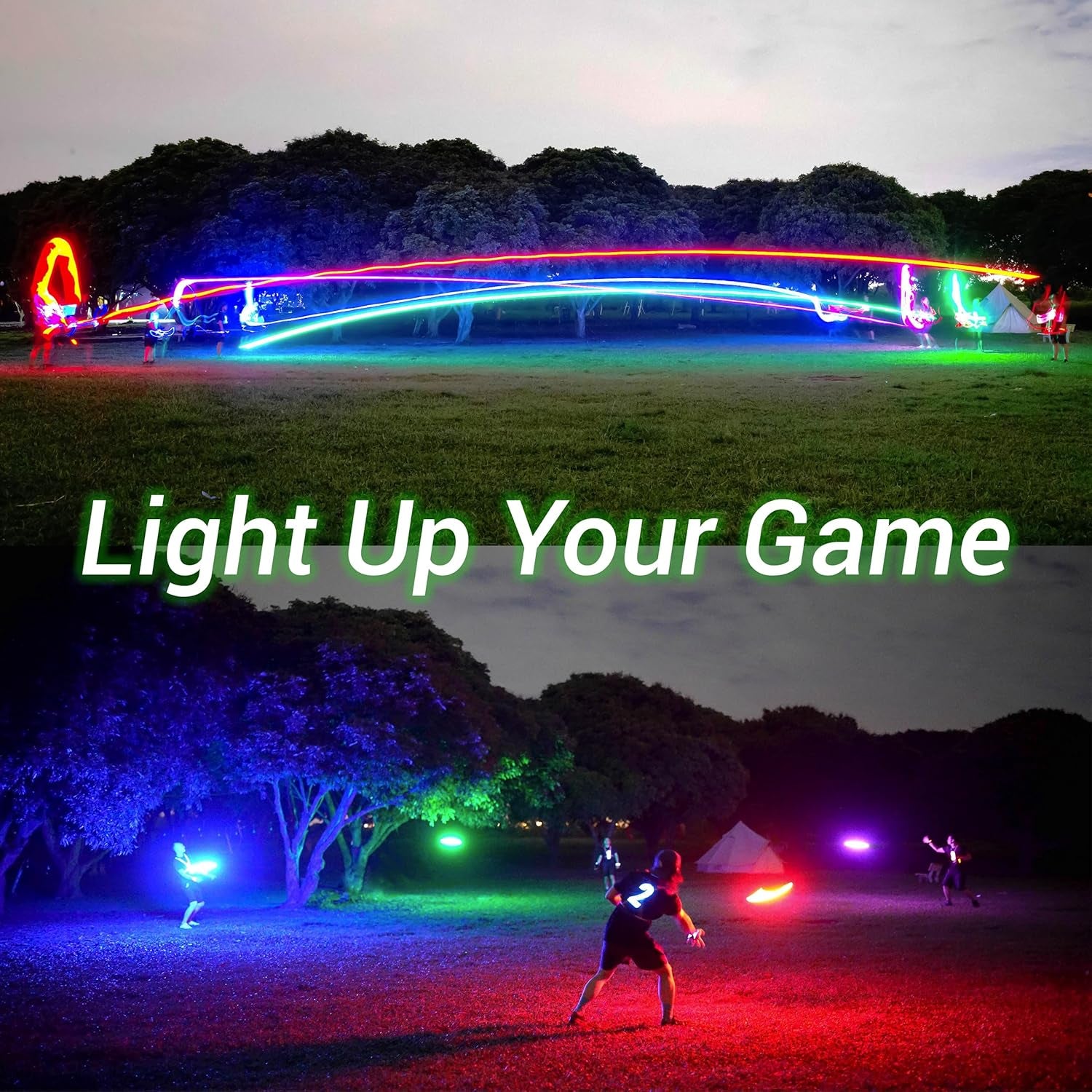Flying Disc - 36 Monocolor Leds, Super Bright, Smart Modes, Cool Easter Gift, Camping Toy for Kid/Teen/Adult, Auto Light Up, Rechargeable, Waterproof, 175G