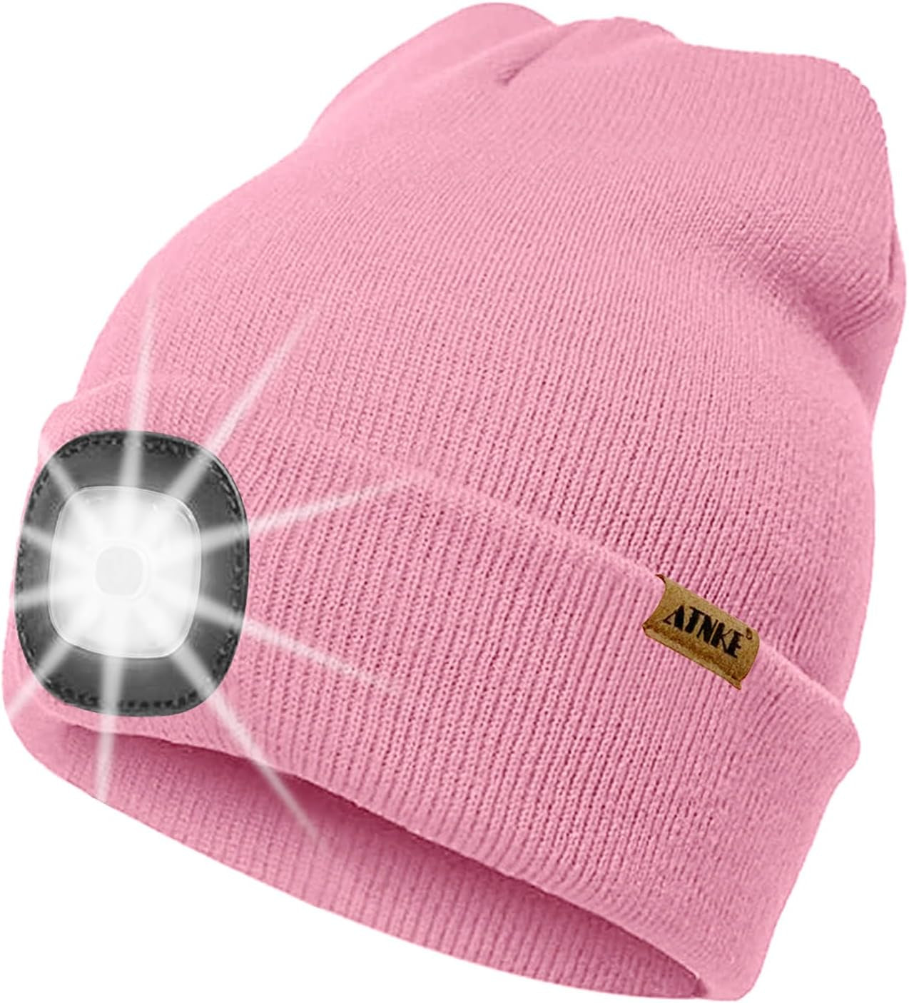 LED Lighted Beanie Hat,Usb Rechargeable 4 LED Running Headlamp Ultra Bright Cap with Light Hands Free Head Torch Winter Warm Knit Beany Tech Gifts for Men Women and Dad