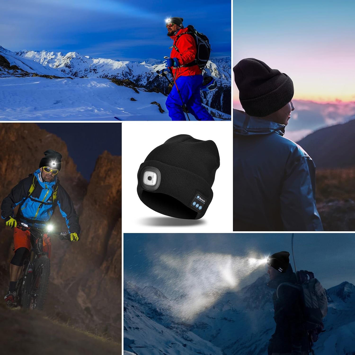 Unisex Bluetooth Beanie Light,4 LED USB Rechargeable Wireless Headphones Tech Caps,Gifts for Men Father Dad Husband Boyfriend Him Women Teen Boys