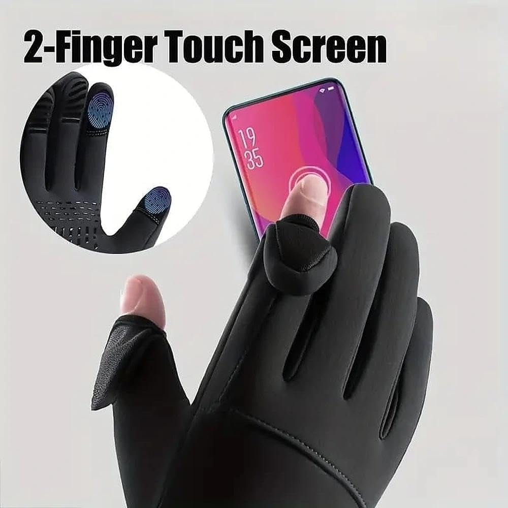 Fingerless Gloves for Men - Winter Thermal Water-Repellent Touch Screen Fishing Gloves for Women, Cycling, Driving, Running, Working (Measure Your Palm Circumference before Purchasing)