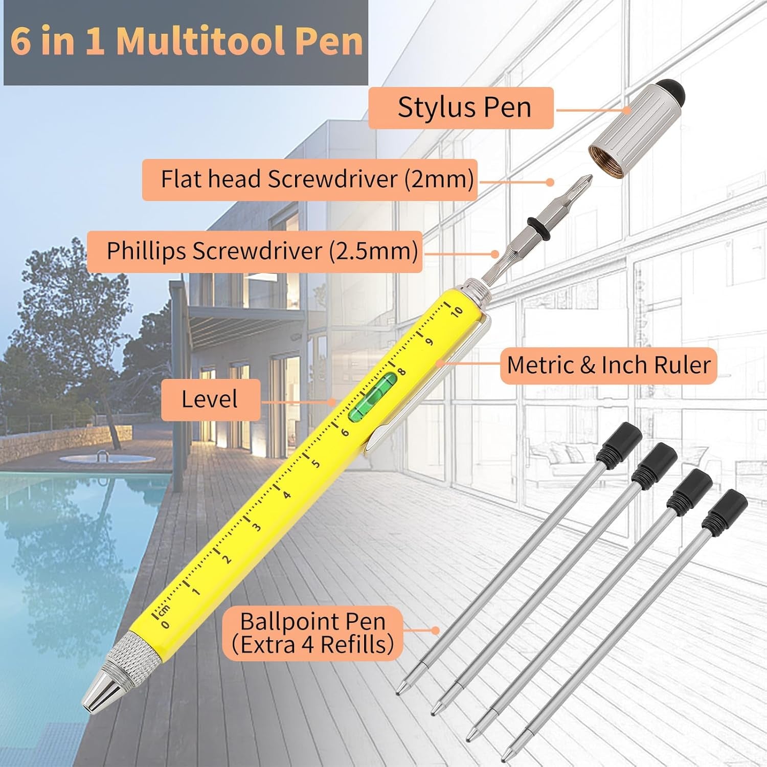 Unique Multitool Pen Gifts for Men, Stocking Stuffers for Men Dad Cool Gadgets for Husband Him Birthday Gifts for Men, Office Engineer Woodworkers Carpenter Construction Tool Gift