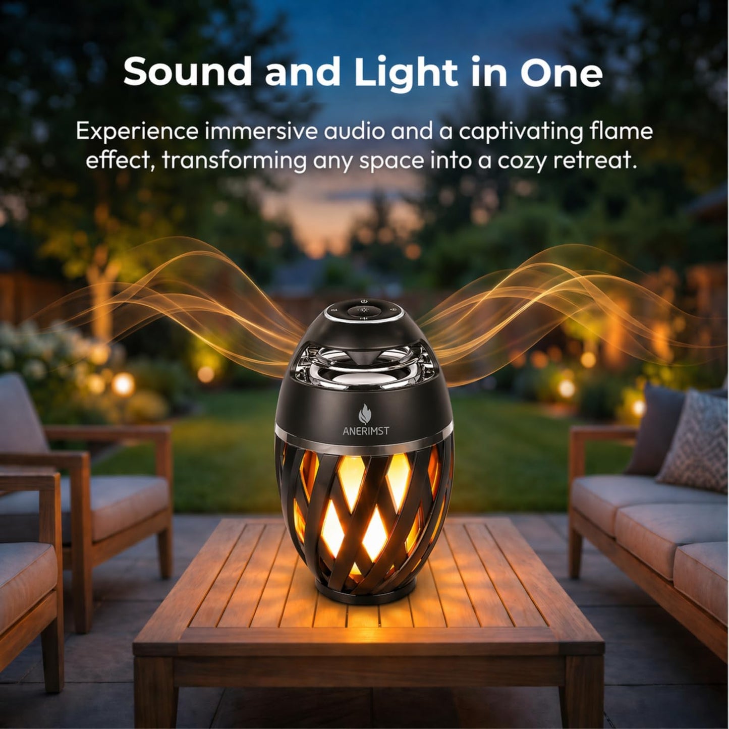 Outdoor Bluetooth Speakers, Waterproof Wireless Speakers with Torch Flame Light, Cool Gadgets for Men Women, LED Lantern for Gardening Camping Patio, 2 Pack (Black)