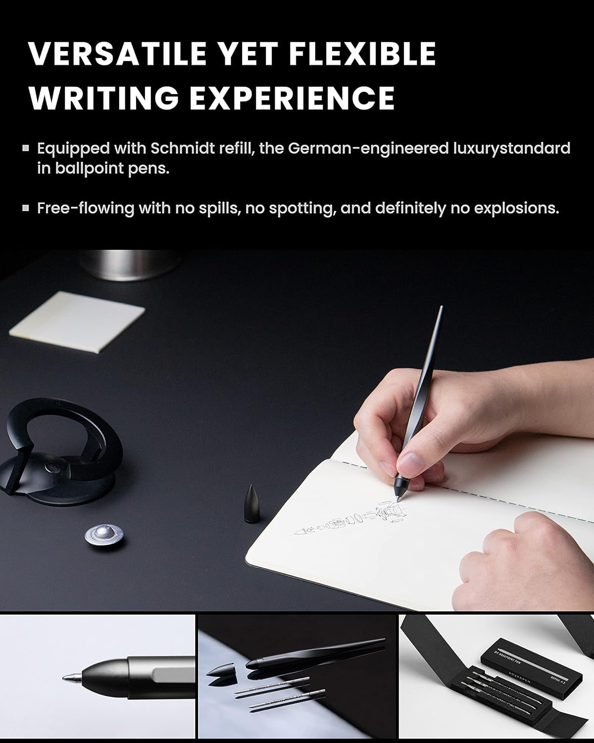 Hoverpen Interstellar Edition - Futuristic Luxury Pen Made with Aerospace Alloys, Desk Aesthetic, Free Spinning Executive Pen, Gifts for Men & Women (Space Black)