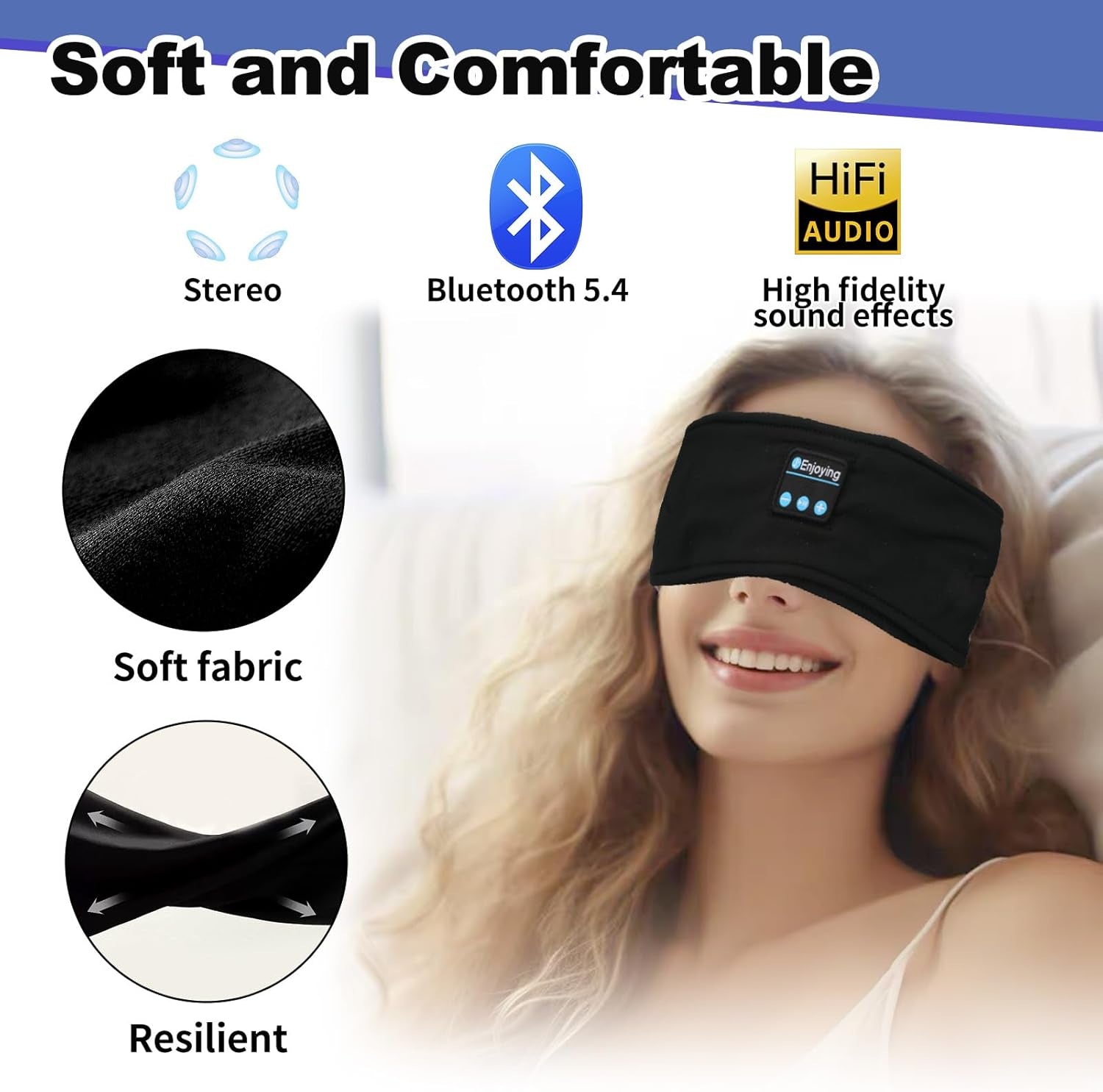 Sleep Headphones Headband Bluetooth 5.4 Headphones for Sleeping & Sport with Thin Speakers Wireless Music Earphones Tech Gifts for Men Women Teens Yoga Workout Fitness Relax Travel (Black)