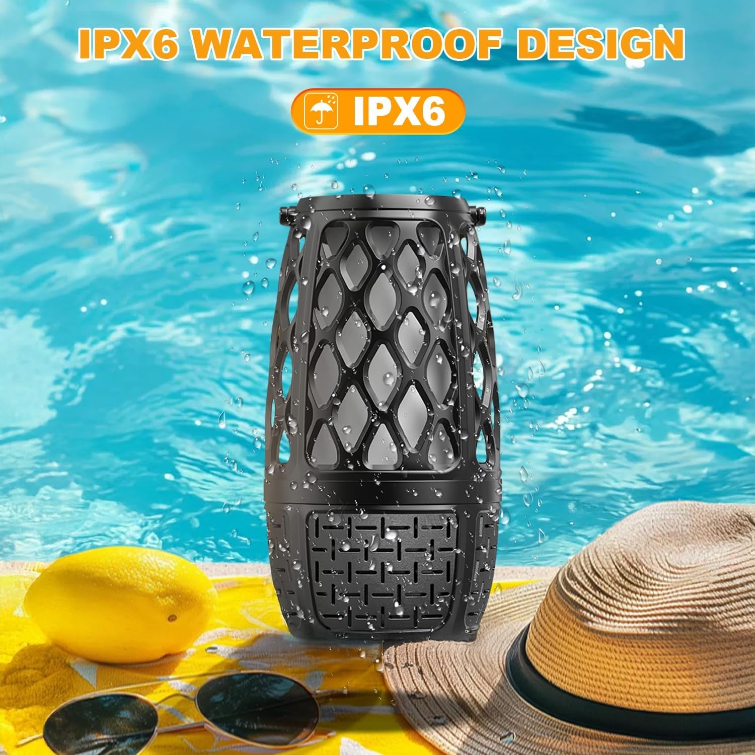 Upgraded Outdoor Bluetooth Speakers with Lights, IPX6 Waterproof Flame Atmosphere Outdoor Speaker, Auto-Pairing Multi-Sync up to 100 Speakers, Cool Tech Gadget Gifts for Men Women, Patio Garden Party