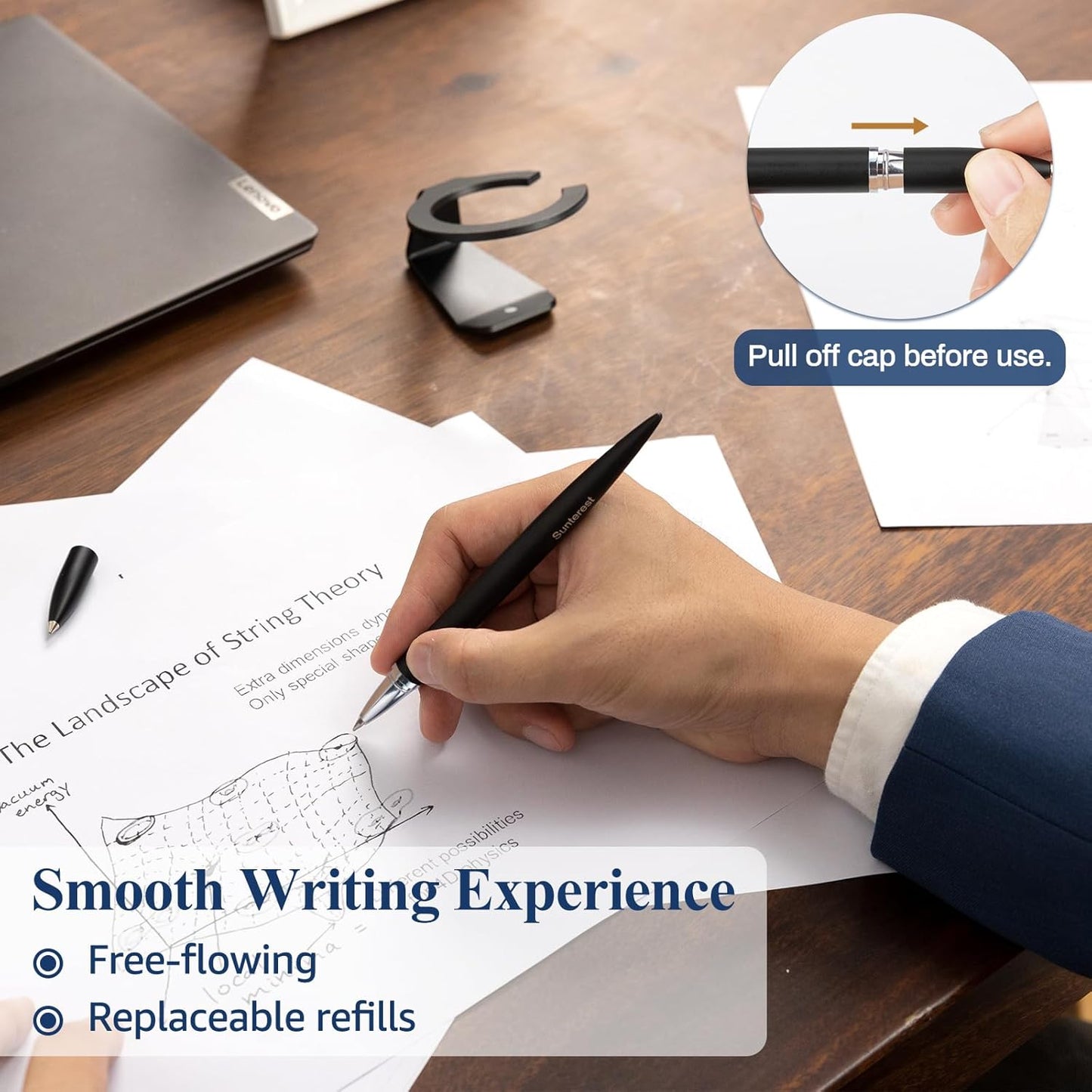 Magnetic Levitating Rollerball Gel Pen with Metal Base, Luxury Floating Cool Space Fidget Pen, Office Desk Toy Gadgets Decor Accessories, Birthday Leaving Unique Gifts for Men Adult (Black)