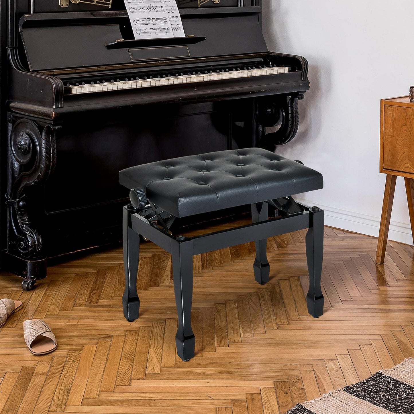 HOMCOM Faux Leather Piano Stool Height Adjustable Seat Keyboard Bench Black