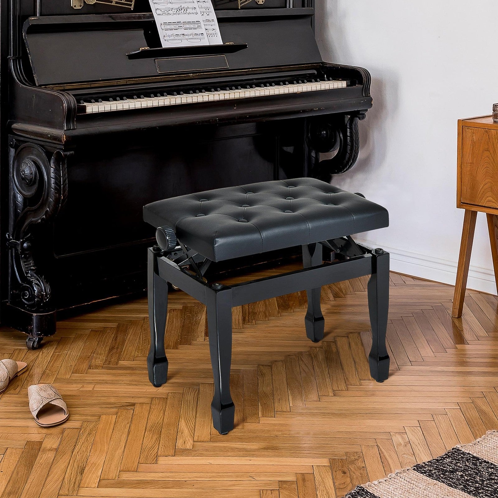 HOMCOM Faux Leather Piano Stool Height Adjustable Seat Keyboard Bench Black