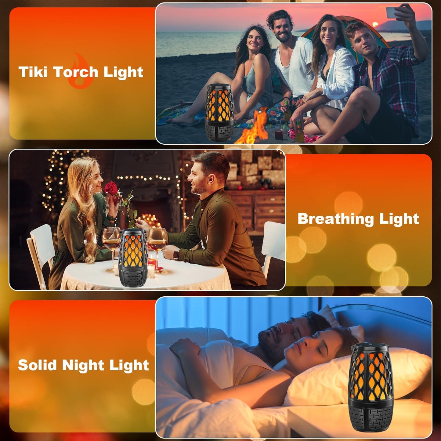 Upgraded Outdoor Bluetooth Speakers with Lights, IPX6 Waterproof Flame Atmosphere Outdoor Speaker, Auto-Pairing Multi-Sync up to 100 Speakers, Cool Tech Gadget Gifts for Men Women, Patio Garden Party