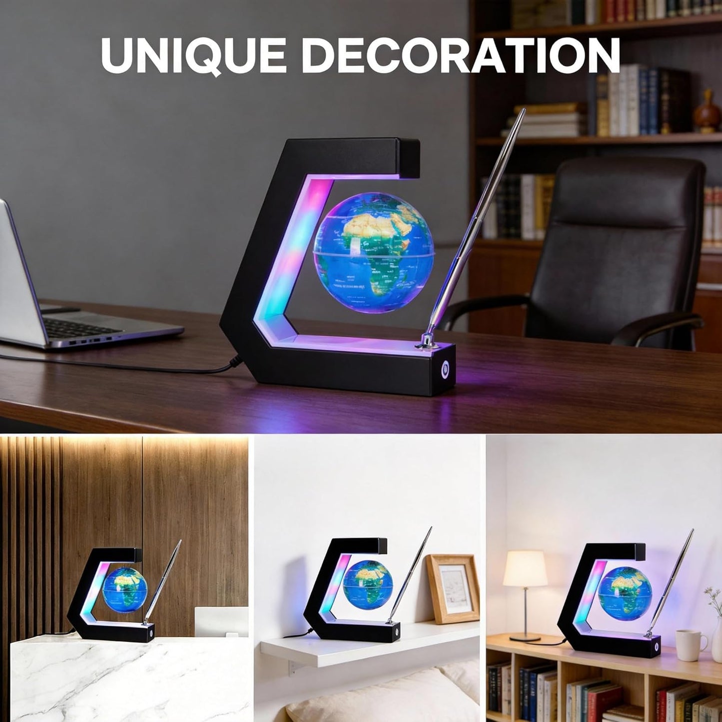 Magnetic Levitation Floating World Earth Globe Lamps with Pen, Cool Office Desk Decor Stuff for Men Boss Unique Birthday Gifts or Christmas for Men,Educational Geography Globe Toys for Kids Learning