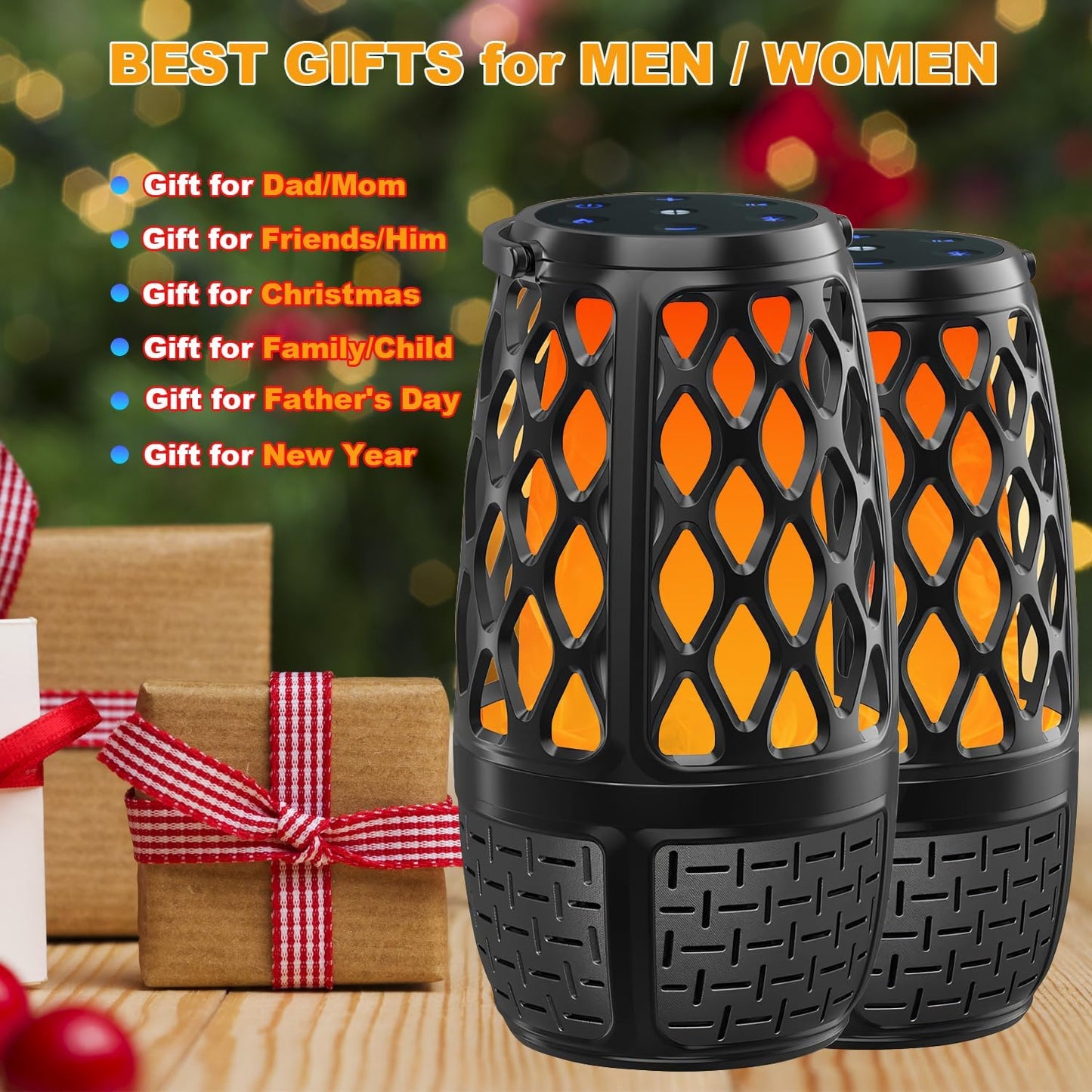 Upgraded Outdoor Bluetooth Speakers with Lights, IPX6 Waterproof Flame Atmosphere Outdoor Speaker, Auto-Pairing Multi-Sync up to 100 Speakers, Cool Tech Gadget Gifts for Men Women, Patio Garden Party