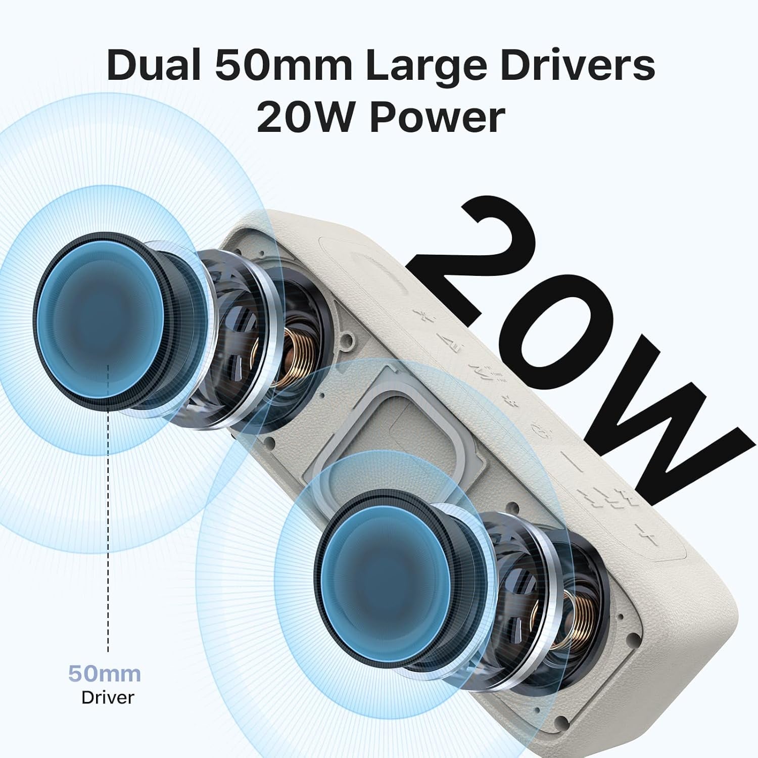 Portable Bluetooth Speaker, IP68 Waterproof 24H Playtime, Bluetooth 6.0 TWS Pairing, 20W Stereo Sound, TF Card/Aux Input, Wireless Speaker for Home Outdoor Travel (White)