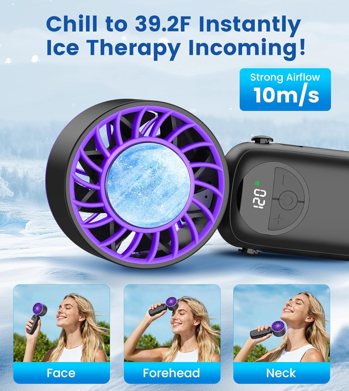Portable Handheld Fan, 4000Mah High Speed Mini Personal Turbo Fan with Ice Cooler, 120 Wind Gear, LED Display, 90°Foldable, up to 22 Hrs, Rechargeable USB Face Fan for Travel,Outdoor,Home,Office