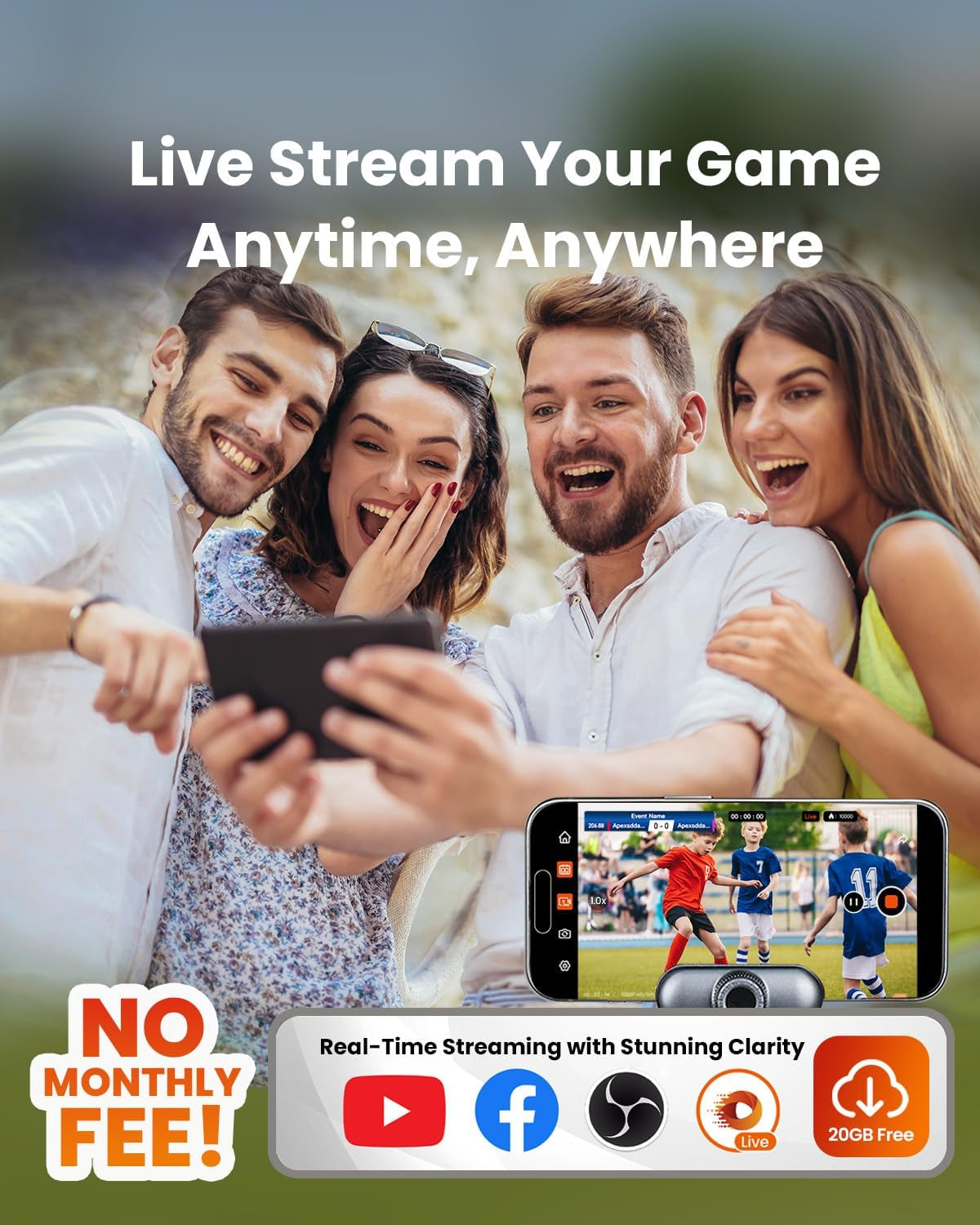 Chameleon AI Auto Sports Action Camera - 4K 60FPS Football Camera and Basketball Tracking Camera for Team Sports, Live Streaming, No Subscription, Works with Ios & Android (Lemon Green)
