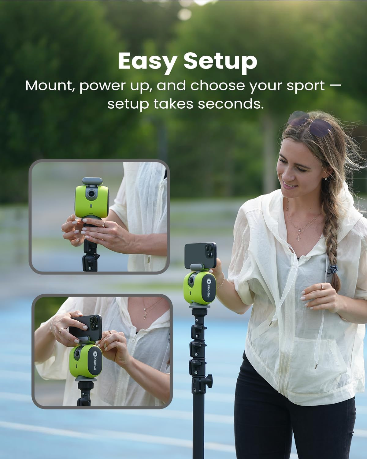Chameleon AI Auto Sports Action Camera - 4K 60FPS Football Camera and Basketball Tracking Camera for Team Sports, Live Streaming, No Subscription, Works with Ios & Android (Lemon Green)