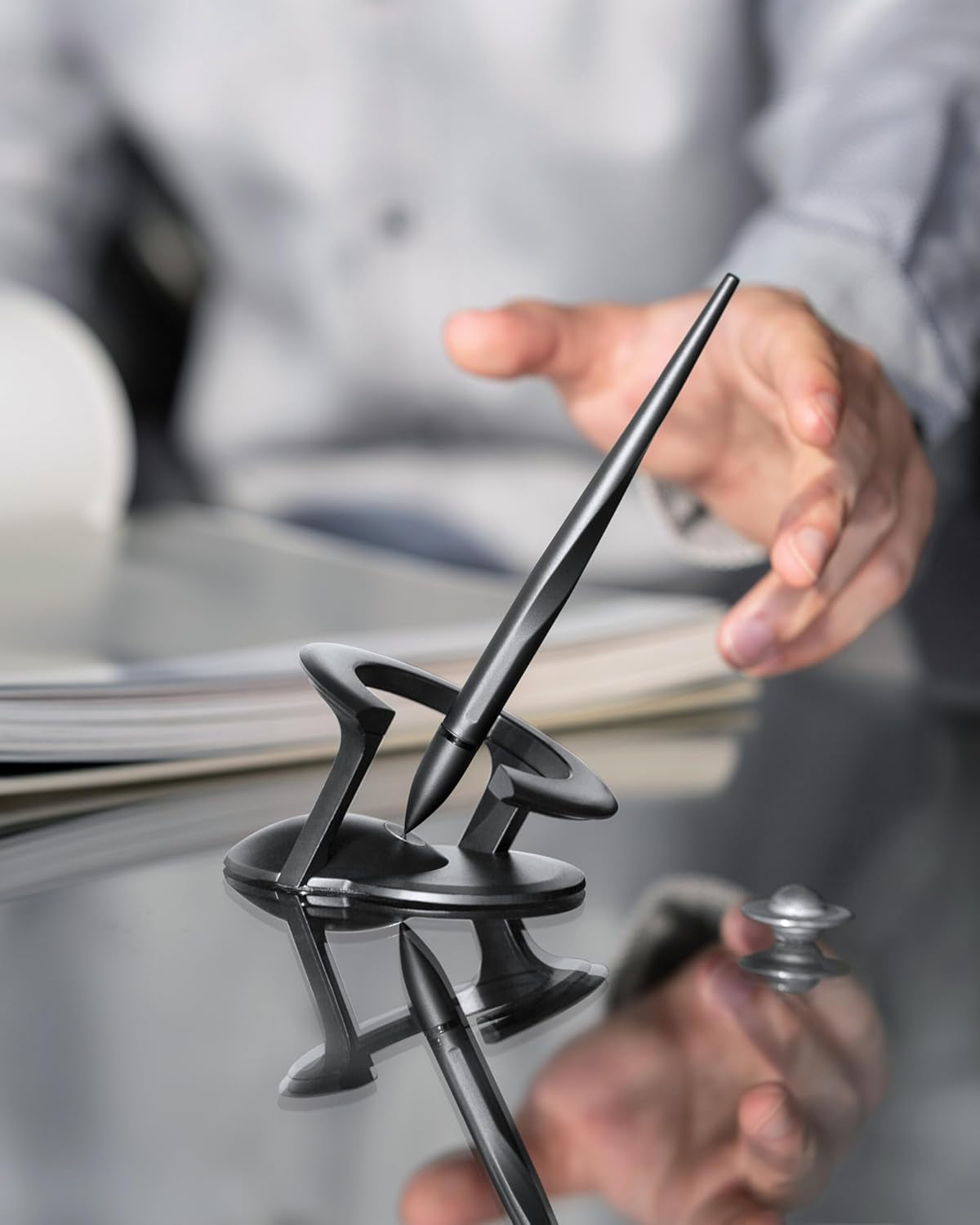 Hoverpen Interstellar Edition - Futuristic Luxury Pen Made with Aerospace Alloys, Desk Aesthetic, Free Spinning Executive Pen, Gifts for Men & Women (Space Black)