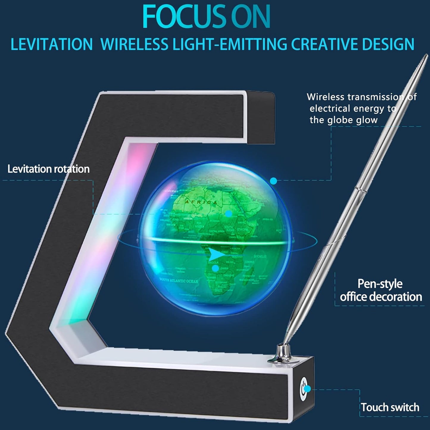 Magnetic Levitation Floating World Earth Globe Lamps with Pen, Cool Office Desk Decor Stuff for Men Boss Unique Birthday Gifts or Christmas for Men,Educational Geography Globe Toys for Kids Learning