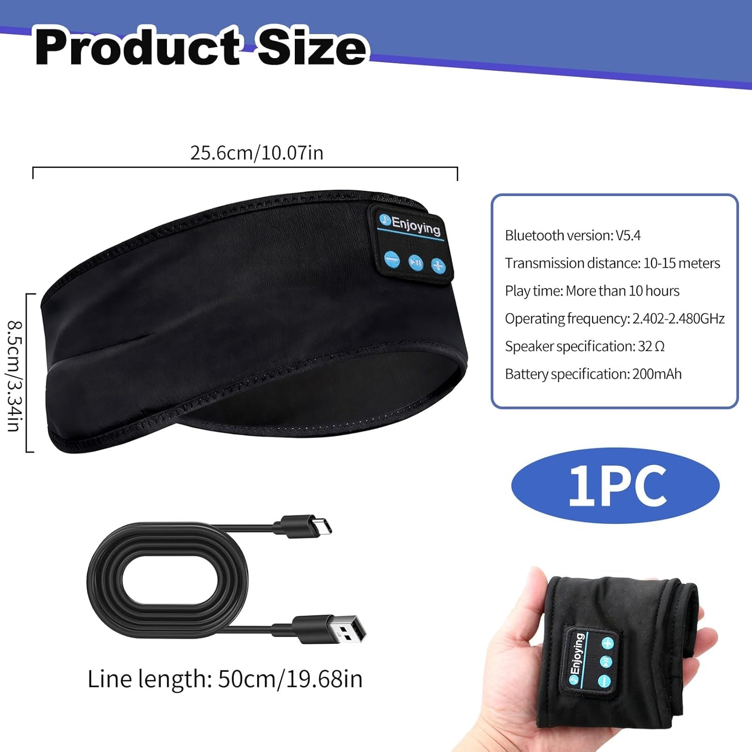 Sleep Headphones Headband Bluetooth 5.4 Headphones for Sleeping & Sport with Thin Speakers Wireless Music Earphones Tech Gifts for Men Women Teens Yoga Workout Fitness Relax Travel (Black)