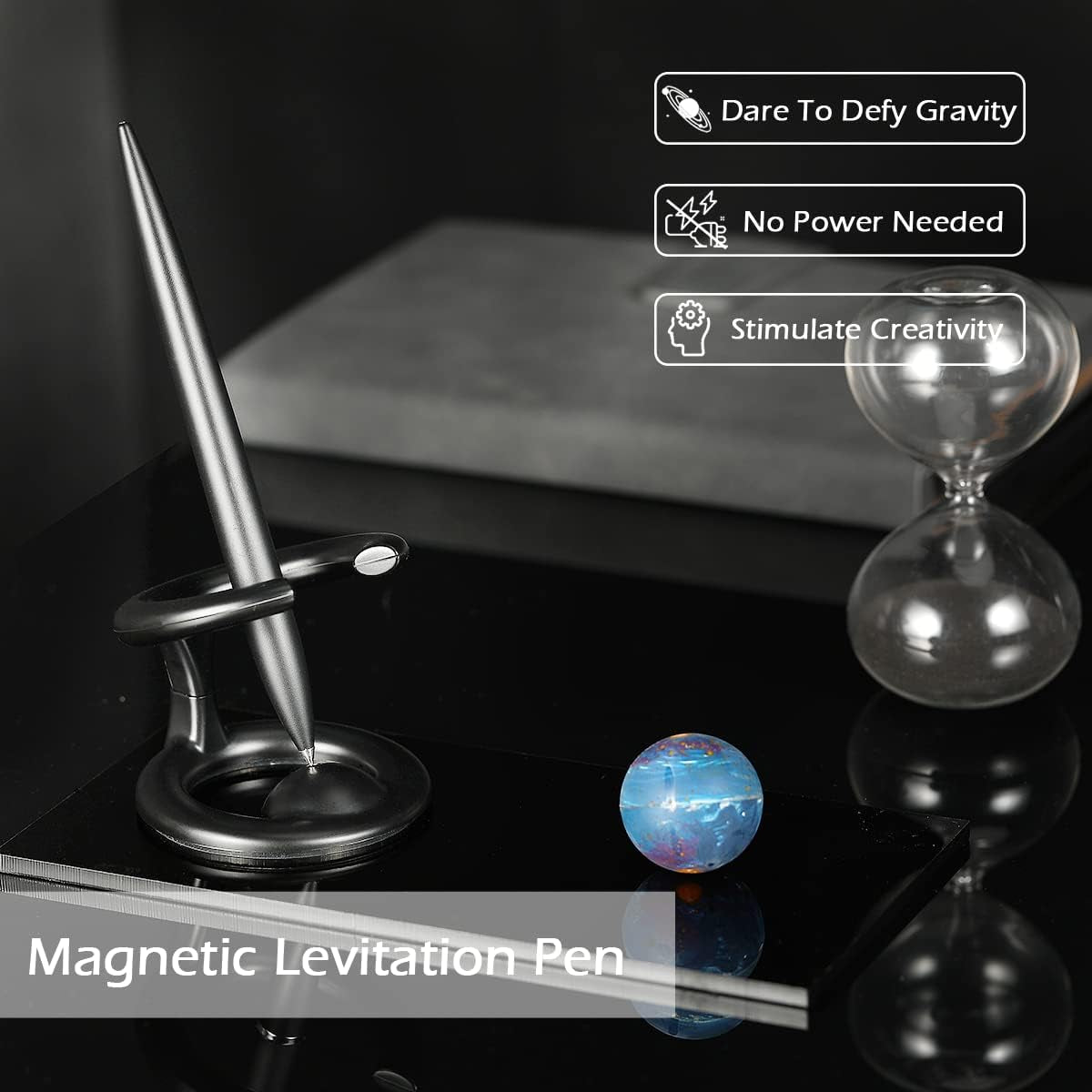 Magnetic Levitating Rollerball Gel Pen,Futuristic Fancy Luxury Floating Cool Space Fidget Pen,Office Desk Toy Gadgets Decor Accessories,Birthday Leaving Unique Gifts for Men Adults (Black)
