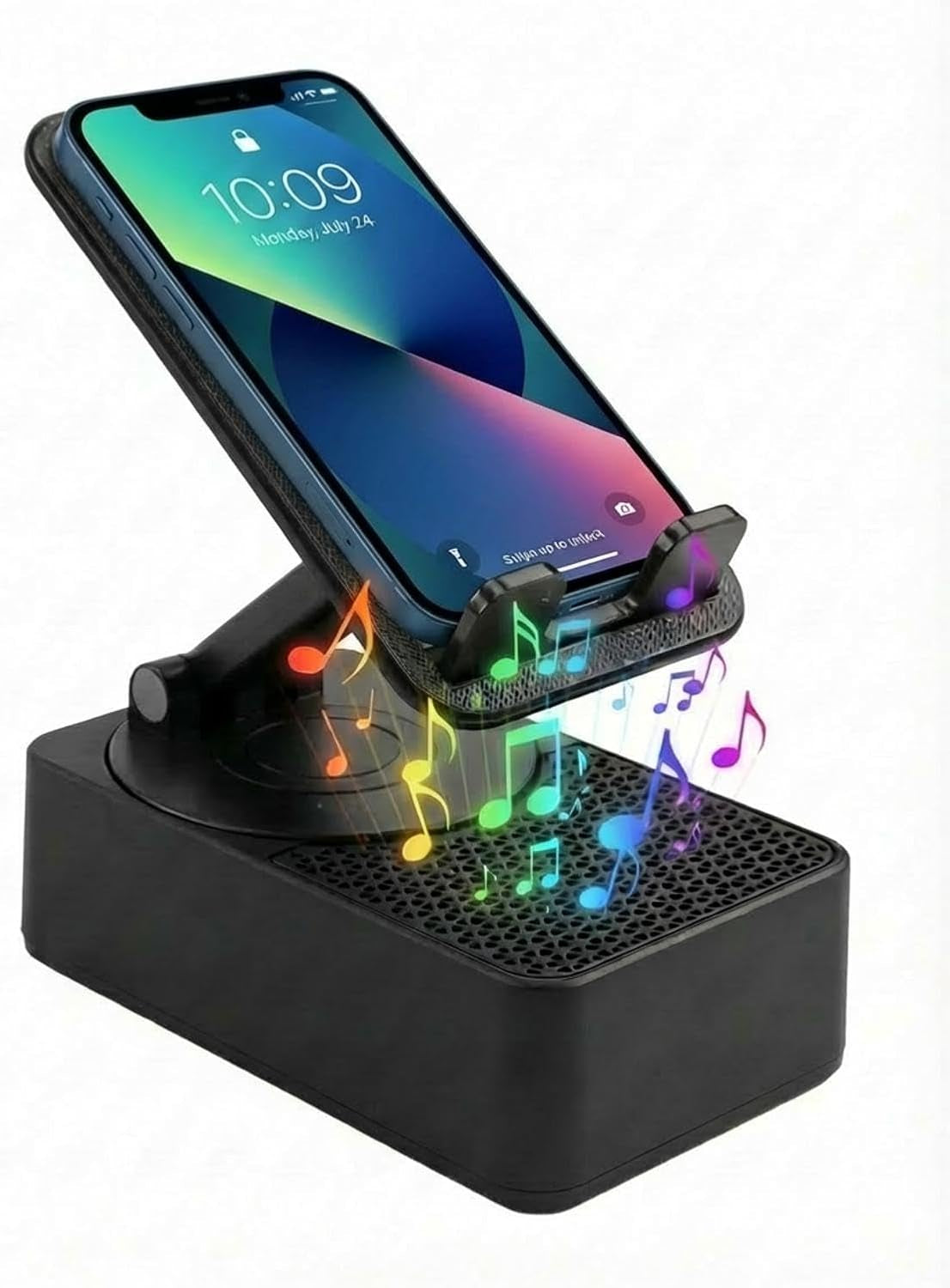 Bluetooth Speaker with Phone Stand, 3 in 1 Foldable Wireless Induction Speaker with Induction Speaker/Atmosphere Light/Anti-Slip Base, Cool Tech Gift for Men, Women, Dad, Him on Birthday