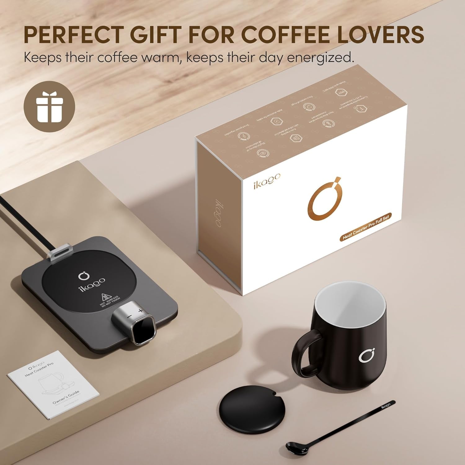 Heated Smart Coffee & Tea Mug Warmer Set - 1℃ Precise Temp Control & Real-Time Display, Auto Shut-Off, Electric Mug Warmer for Desk, Gifts for Women & Men, Home & Office, Black