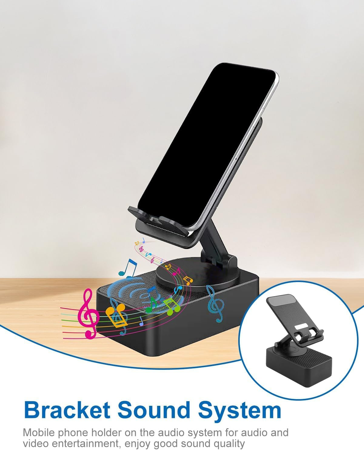 Bluetooth Speaker with Phone Stand, 3 in 1 Foldable Wireless Induction Speaker with Induction Speaker/Atmosphere Light/Anti-Slip Base, Cool Tech Gift for Men, Women, Dad, Him on Birthday