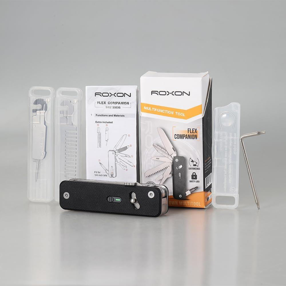 S503G Flex Companion Tool Modular Design and Customizable Pocket Tool, Preinstalled with 8 Essential Tools (1/4" Bit Driver, Screwdriver, Tapered Saw, Scissors Etc) for a Wide Range of Tasks