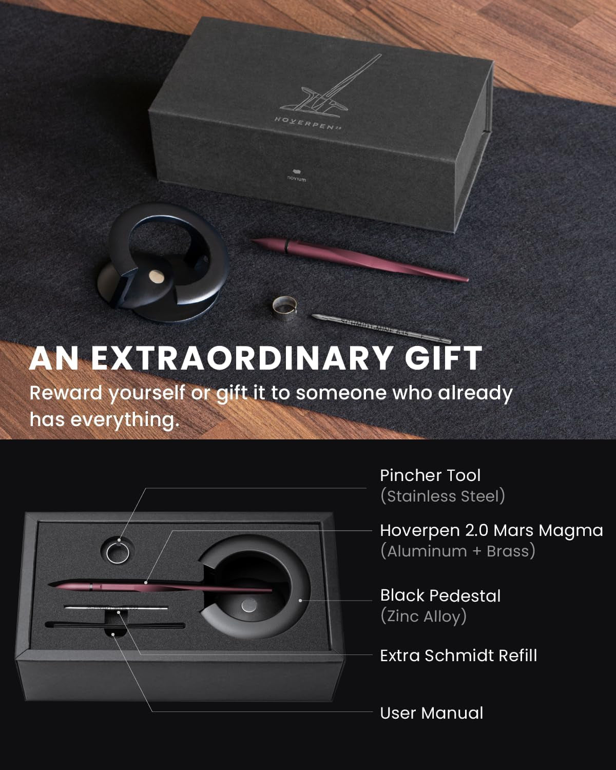 Hoverpen Interstellar Edition - Futuristic Luxury Pen Made with Aerospace Alloys, Unique Aesthetic, Free Spinning Executive Pen, Birthday Gifts for Men & Women (Mars Magma)