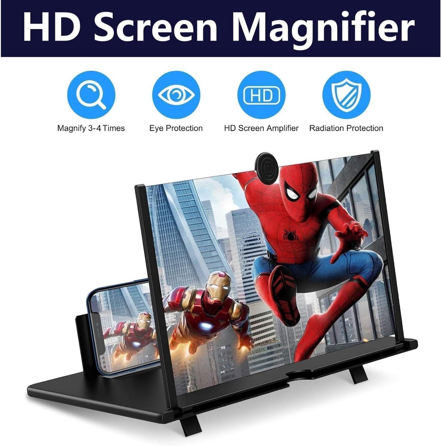 16" Ihin Phone Magnifier Screen, HD Phone Amplifier with Folding Stand Holder Portable Movie Video Game Enlarger 3D Movies Phone Projector Gadgets