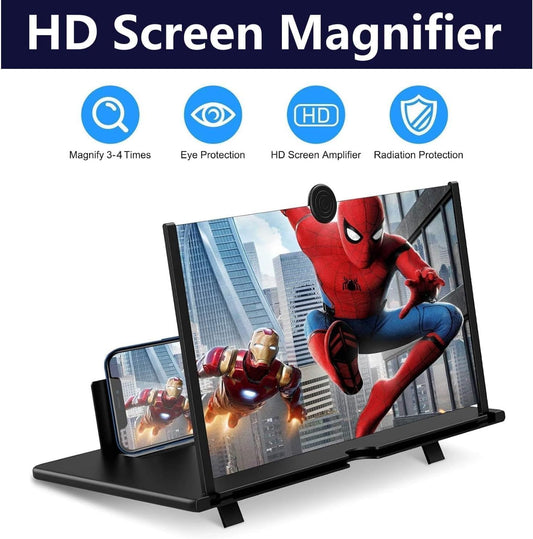 16" Ihin Phone Magnifier Screen, HD Phone Amplifier with Folding Stand Holder Portable Movie Video Game Enlarger 3D Movies Phone Projector Gadgets