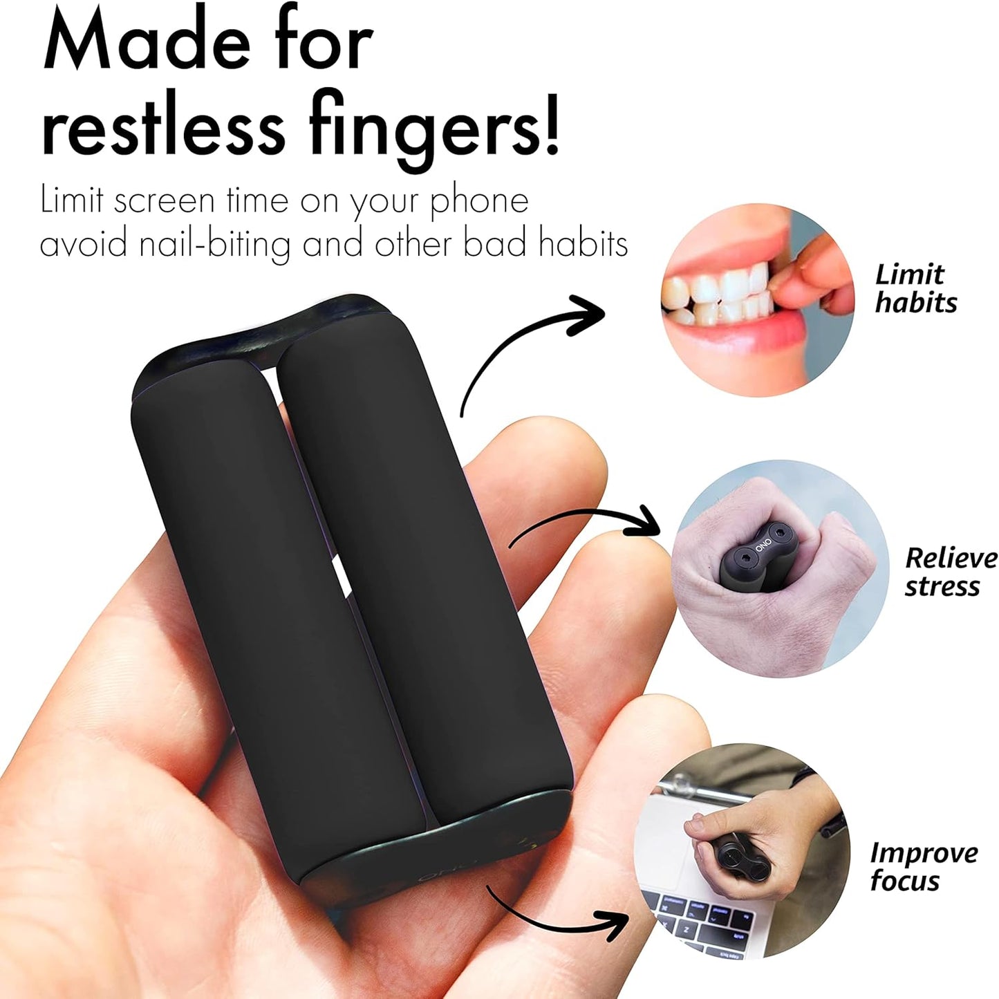 Roller Jr Black - Silent Fidget Toys for Promoting Focus & Stress Relief - Helps Develop Fine Motor Skills & Ease Skin & Nail Picking - Sized for Small Hands, Quiet Sensory Toy
