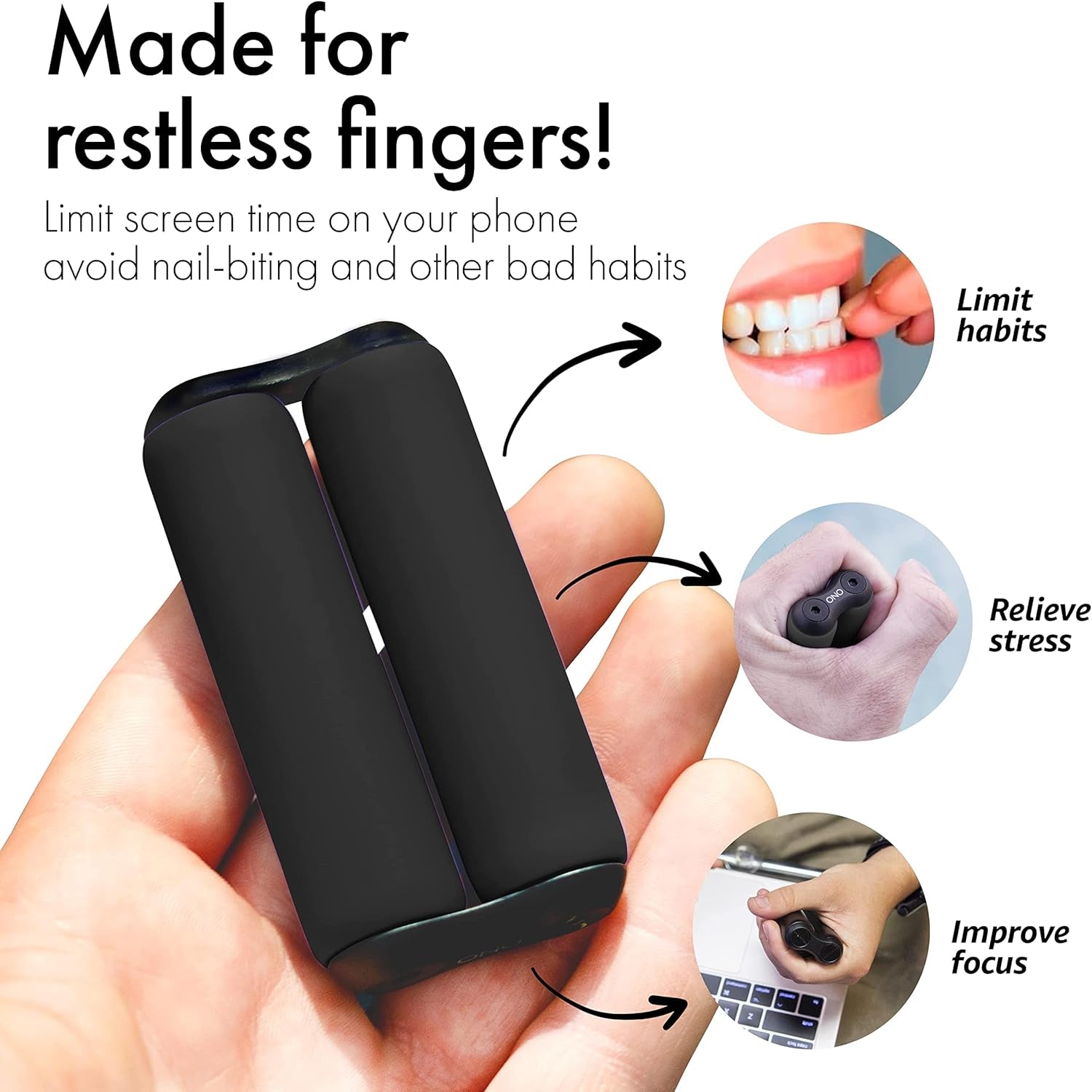Roller Jr Black - Silent Fidget Toys for Promoting Focus & Stress Relief - Helps Develop Fine Motor Skills & Ease Skin & Nail Picking - Sized for Small Hands, Quiet Sensory Toy