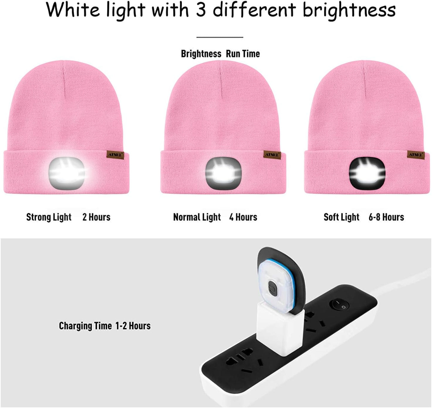 LED Lighted Beanie Hat,Usb Rechargeable 4 LED Running Headlamp Ultra Bright Cap with Light Hands Free Head Torch Winter Warm Knit Beany Tech Gifts for Men Women and Dad